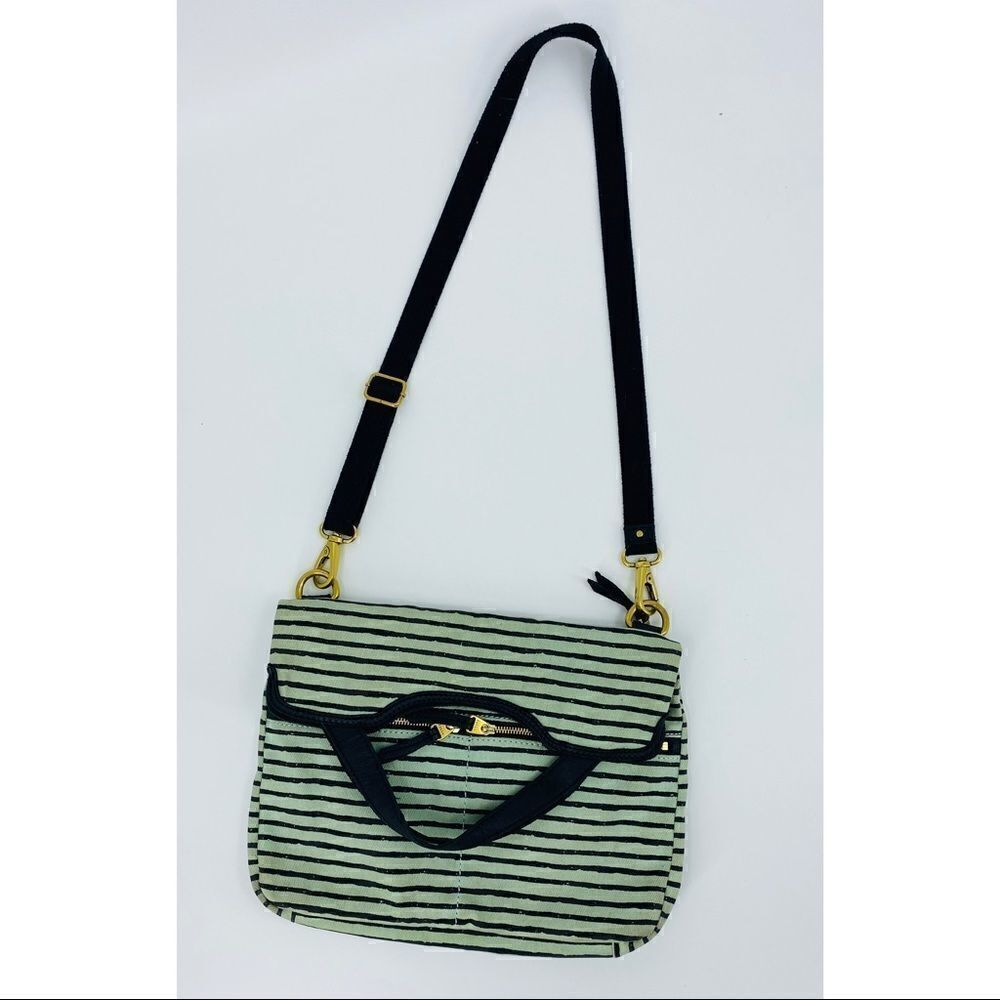 Fossil green striped fold over bag‎